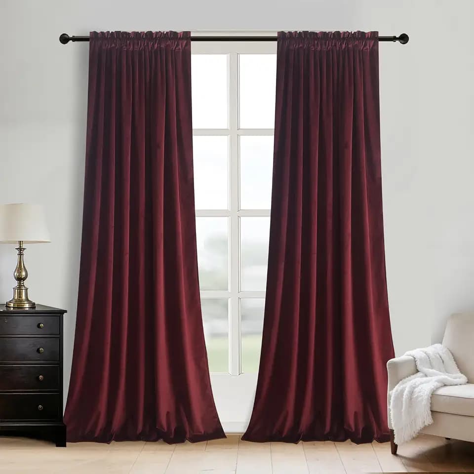 Roslynwood Ruby Wine Velvet Curtains W52 x L84 inches Long, 2 Panels