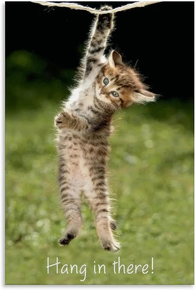 Hang in There Cat Poster - Kitten Hang In There Wall Poster Inspirational Print Canvas for Home Living Room Bedroom Decor (green,12×18inch_Unframed)