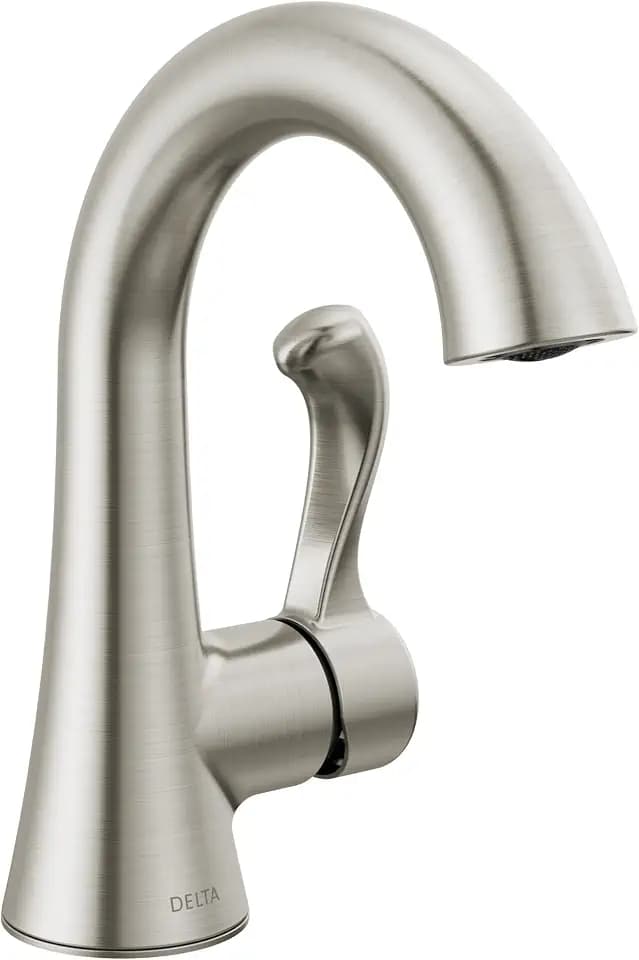 Delta Esato Brushed Nickel Bathroom Faucet 1 Hole, Single Hole Bathroom Sink Faucet for Vanity, Push-Pop Drain Assembly, SpotShield Brushed Nickel 15897LF-SP