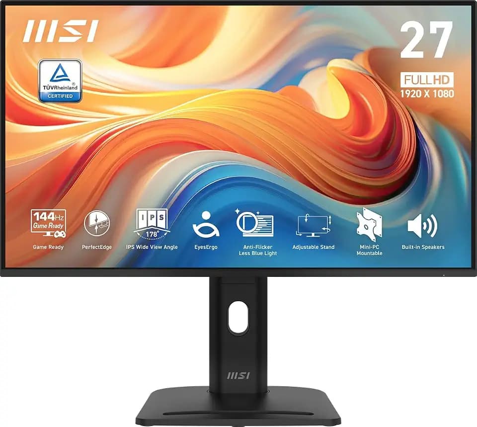 MSI Pro MP275PG E14 27 Zoll FHD Professional Monitor 1920x1080 IPS 144Hz 1ms HDR Ready Eye Care Eingebauter Lautsprecher HDMI 2.0 DP 1.2a Neigungsverstellbar Höhenverstellbar Vesa Halterung