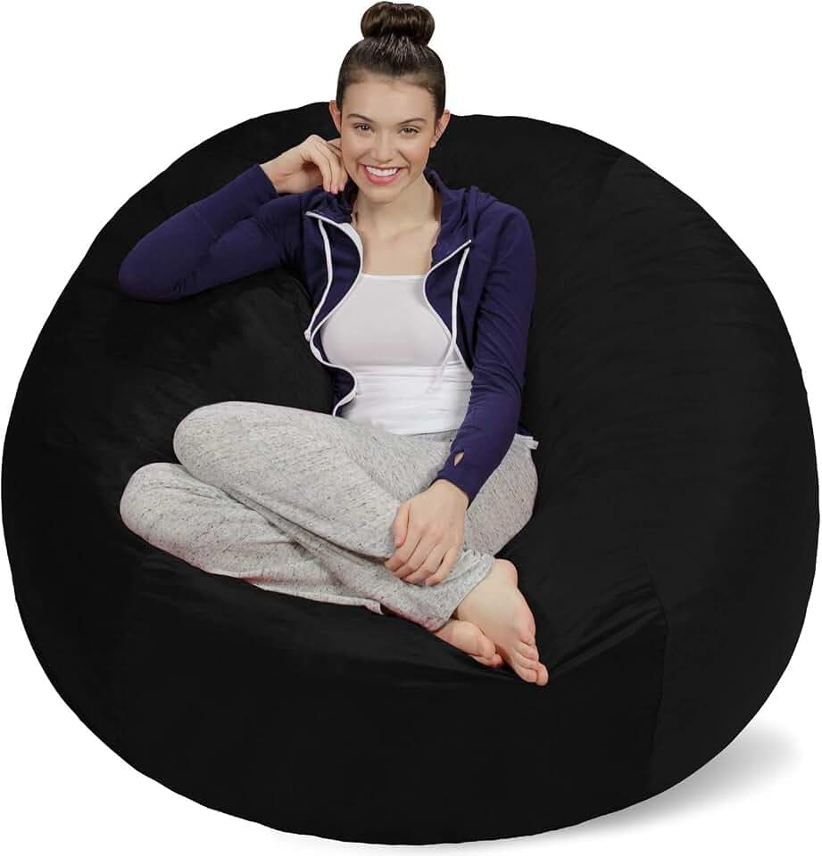 Sofa Sack Bean Bag Chair Cover Only - Beans Not Included - Cover Replacement, 5 Foot, Black