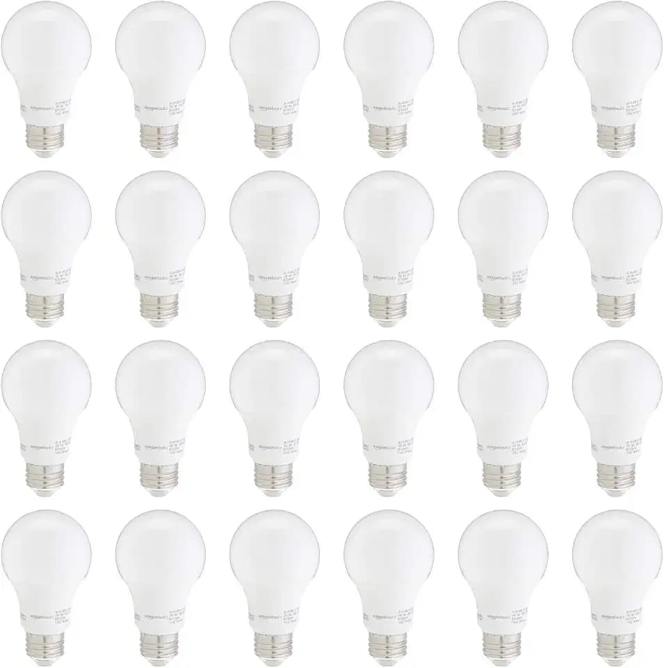 Amazon Basics A19 LED Light Bulbs, 60W Equivalent, Warm White 3000K, Non-Dimmable, 9W, 10,000 Hour Lifetime, 24-Pack