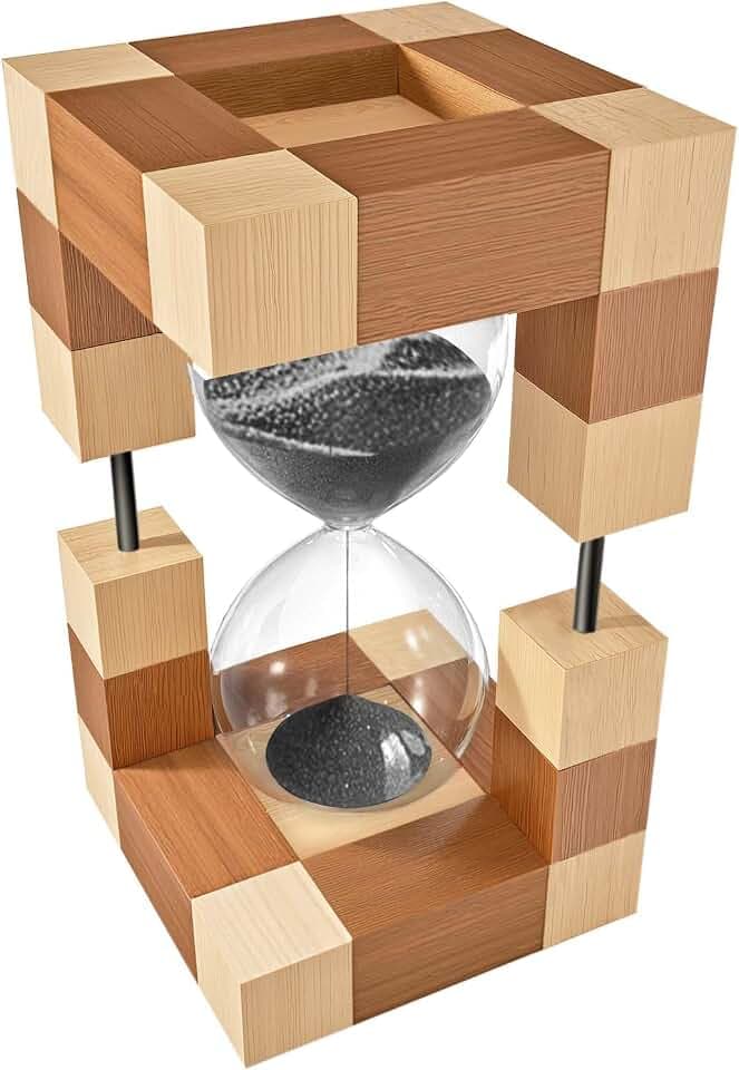 Hourglass Sand Timer, Building Block Wooden Hour Glass with Sand 60 Minute, Large Black Sand Clock Watch 60 Min, Vintage 1 Hora Reloj de Arena, Modern Sandglass for Home, Desk, Office, Decorative