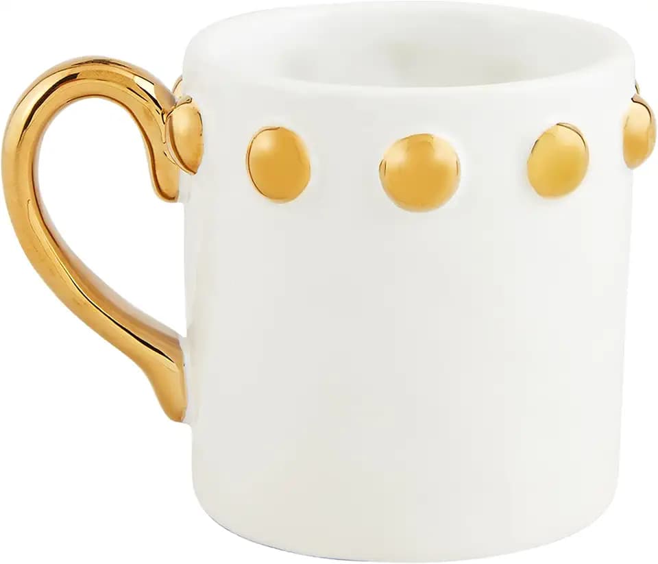 Mud Pie Gold Dot Rim Ceramic Mug; 16 oz