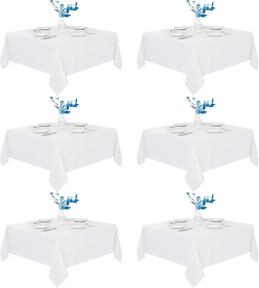 Fitable 6 Pack White Square Tablecloths 70x70 Inch for 2-4 Ft Tables
