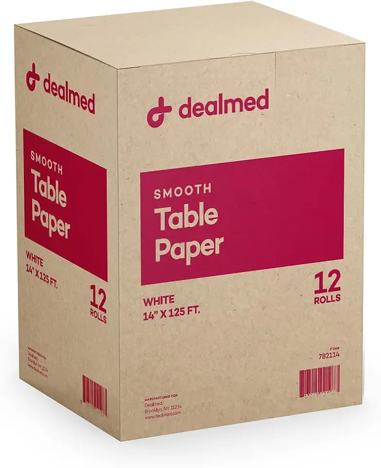Dealmed Table Paper Exam Cover - 14 in x 125 ft, Smooth, White, 12 Rolls