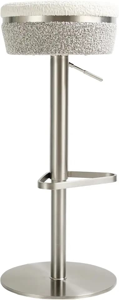 TOV Furniture Astro White and Grey Boucle Adjustable Stool