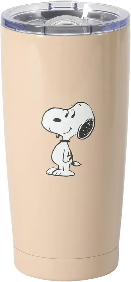 Peanuts Snoopy Stay Chill 17 oz Insulated Stainless Steel Tumbler with Lid, Double Wall Thermal Drink Cup for Hot & Cold Beverages, Taupe
