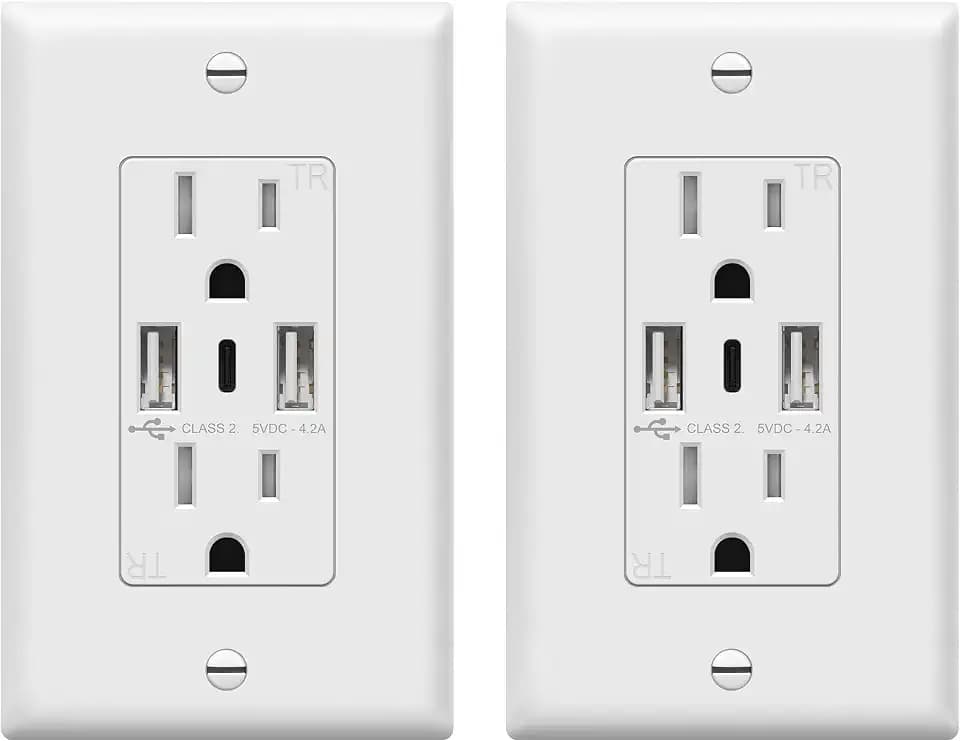 TOPGREENER 4.2A Dual Type A&C USB Wall Outlet, Charging Power Receptacle