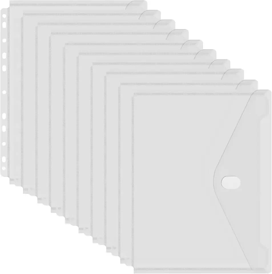 YoeeJob 10 Pack Binder Pockets with Hook and Loop Closure, Transparent