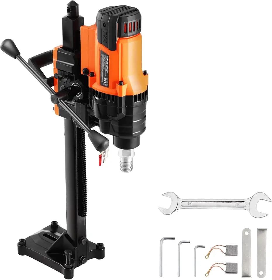 VEVOR Kernbohrmaschine Diamantkernbohrgerät mit Bohrdurchmesser 2-20 cm mit Ständer und Kernbohrer, 3000 W robuster Beton-Kernbohrer, Nass- und Trockenanwendung für Beton Ziegel