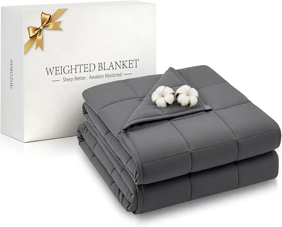 RJOP Cooling Weighted Blanket for Adults (15lbs, 60"x80") Heavy Blanket with Premium Glass, Queen Size Perfect for 190-210 lbs, Soft Breathable, Dark Grey
