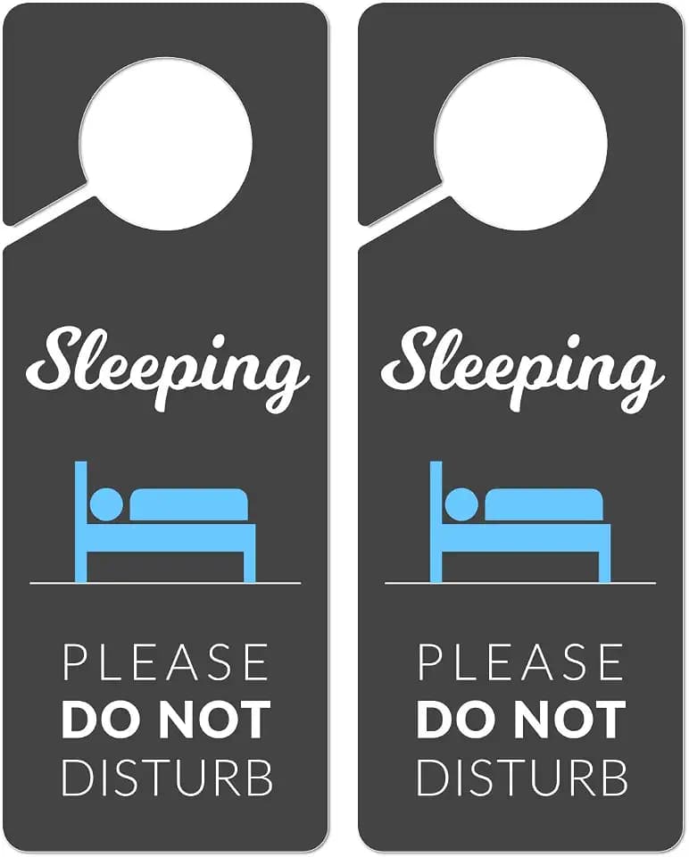 Sleeping Sign for Door, 2 Pack (Printed on Both Sides), 9.3″x3.5″ PVC Plastic, Naps, Napping, Do not Ring Bell, Baby Sleeping, Do Not Disturb