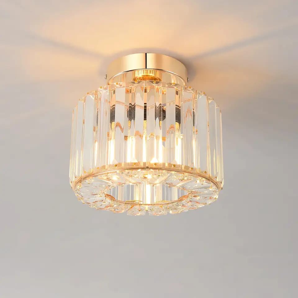 ANWIO Modern Deckenlampe Kristall Gold E27 Φ21CM, LED Deckenlampe Glas, Rund Lampenschirm Wohnzimmerlampe, Kristall Kronleuchte für Schlafzimmer Küche Flur Badezimmer