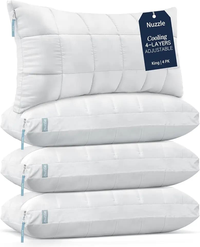 Nuzzle Neck Pillow Adjustable King Size Set of 4,Soft Luxury Hotel Feel