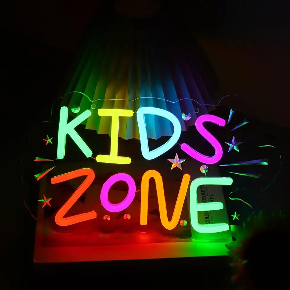 Kids Zone Neon Sign for Wall Decor, Dimmable USB Powered Colourful Neon Light Sign for Bedroom Living Room Kids Room Classroom Party Decor