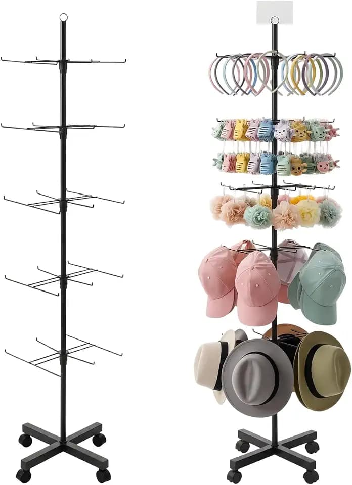 Ripeng 1 Pcs 5-tier Rotating Retail Display Stand with Wheels, Black