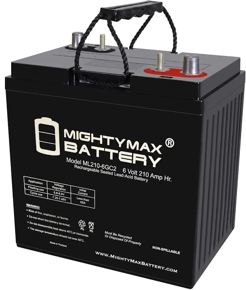 Mighty Max Battery ML210-6GC2-6 Volt 210 AH, Dual Terminal, Rechargeable SLA AGM Battery For Golf Cart