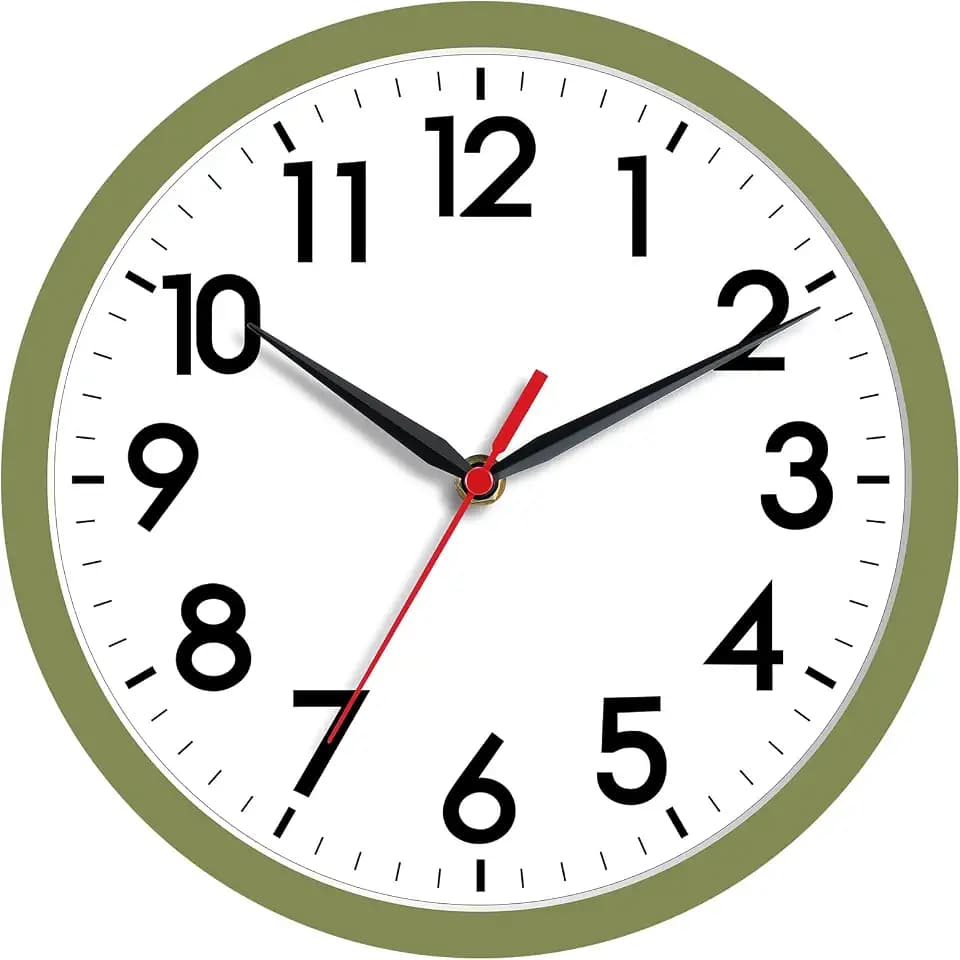 AKCISOT 8 Inch Wall Clock, Silent Battery Operated Analog Clock, Green