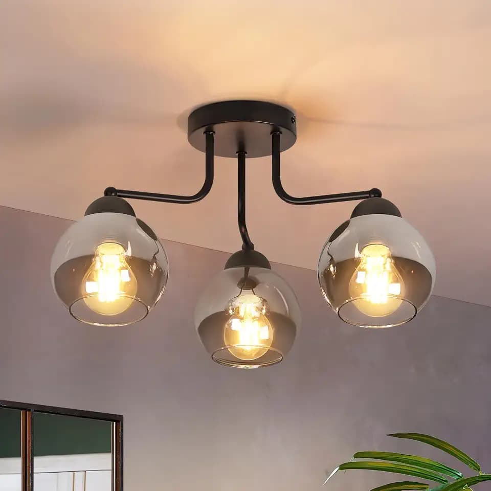 Deckenleuchte Glas Deckenlampe Schwarz: Vintage Küchenlampe Decke 3
