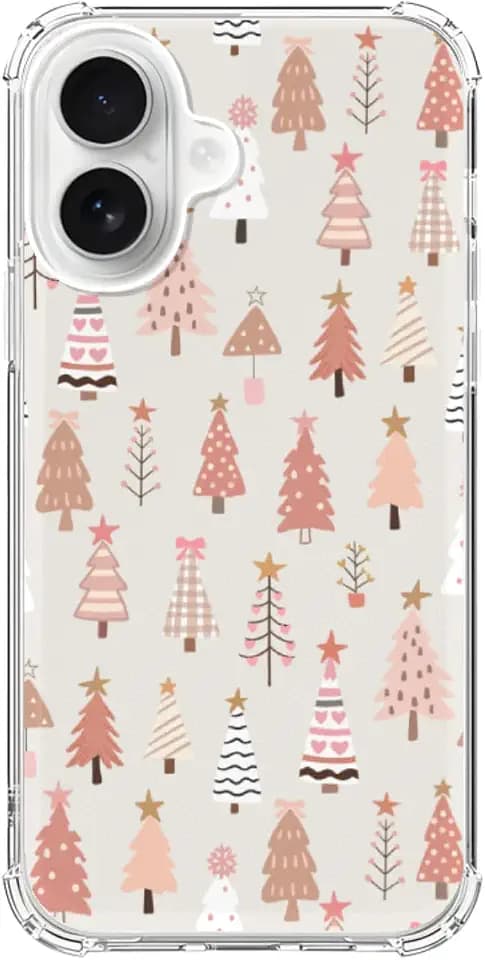 Pink Christmas Trees Phone Case Compatible with iPhone 17, Cute Winter Christmas Phone Cover for iPhone 17