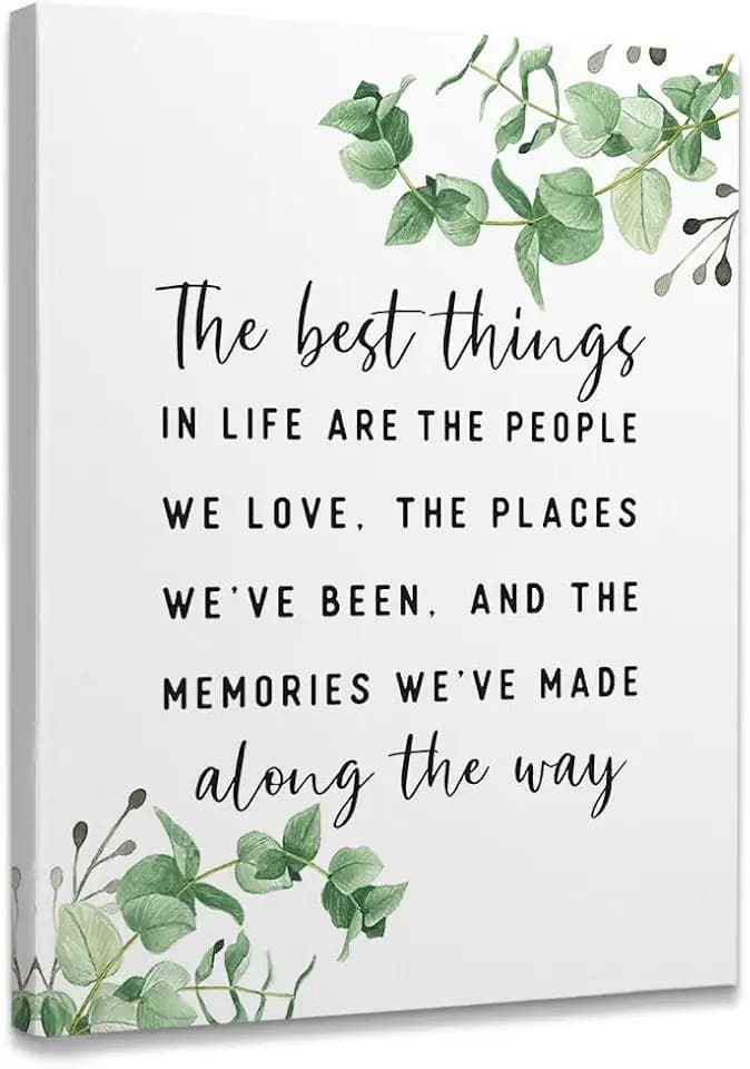 Inspirational Quotes The Best Things In Life Framed Canvas Wall Art Decor 11×14 inch, Motivational Quote Eucalyptus Leaves Print Painting Artwork Home Wall Decoration For Living Room Bedroom Office