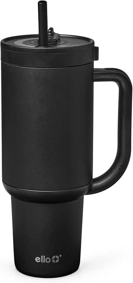 Ello Oasis 40oz Insulated Stainless Steel Tumbler with Straw, Black