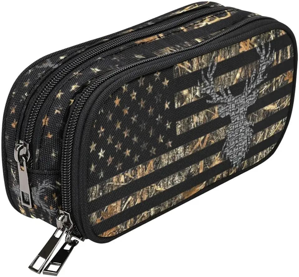 ANANGTEE Camo Deer Flag Pencil Pouch Case for Teen Girls Kids Boys