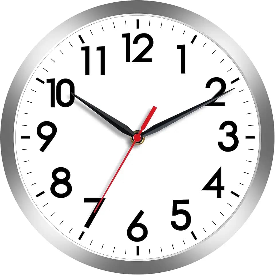 AKCISOT 8 Inch Wall Clock, Silent Battery Operated Analog Clock, Silver