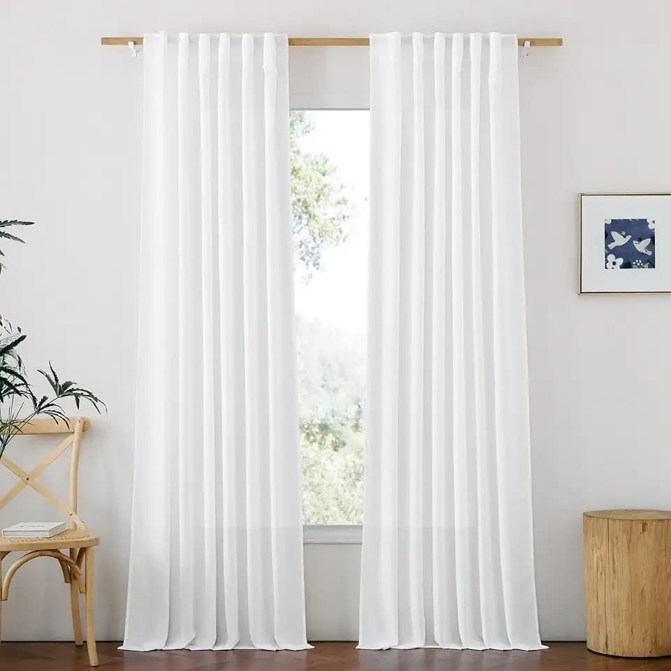 NICETOWN Natural Linen 144 inch Curtains for Living Room, Rod Pocket & Back Tab Thick Flax Privacy Added Window Treatments with Light Through for Bedroom/Home Family, W55 x L144, 2 Panels