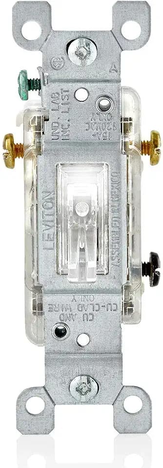 Leviton 15 Amp, 120 Volt, Toggle LED Illuminated 3-Way Switch, Residential Grade, Grounding, L1463-2C, Clear