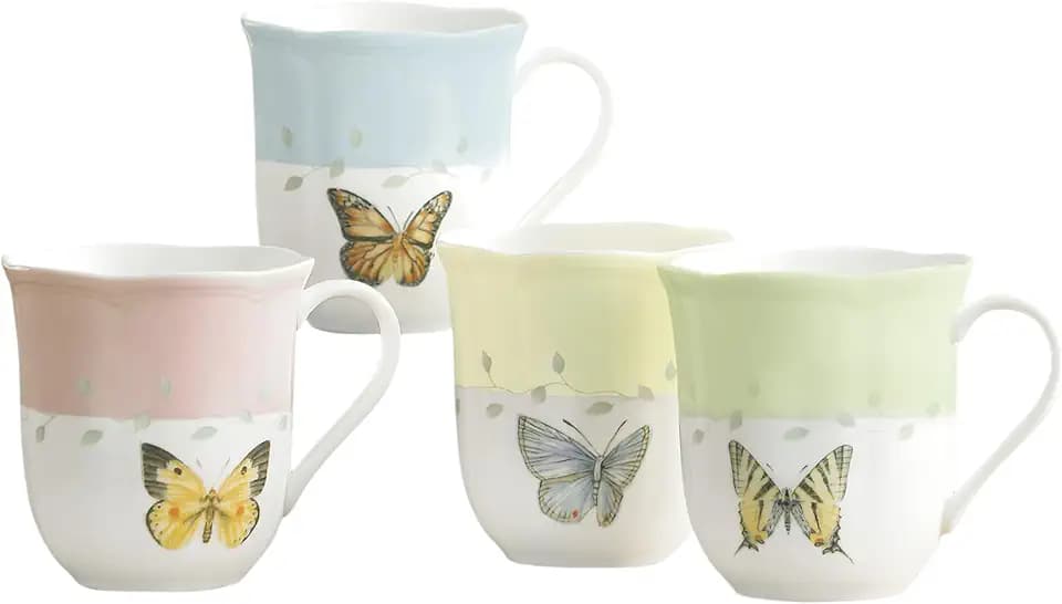 Lenox Butterfly Meadow Colors Porcelain Mug Set for 4, 12oz