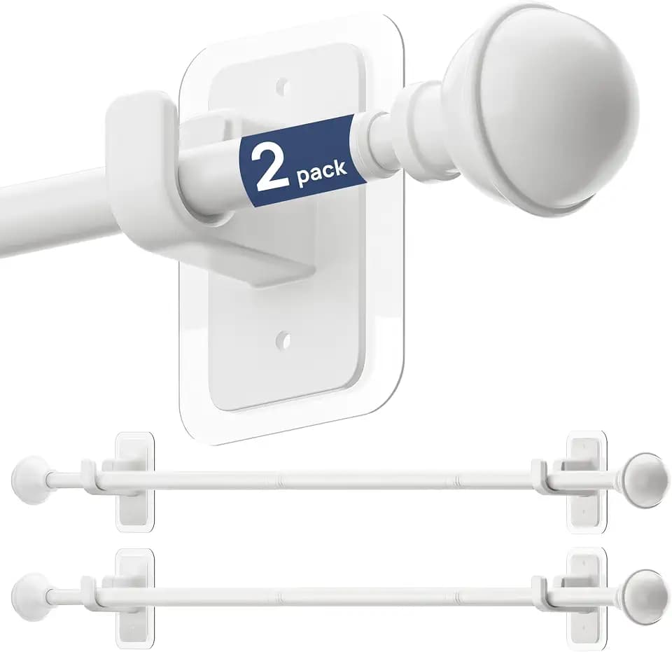 ENJOYBASICS 2 Pack 28-48" No Drill Curtain Rods, Renter Friendly, White