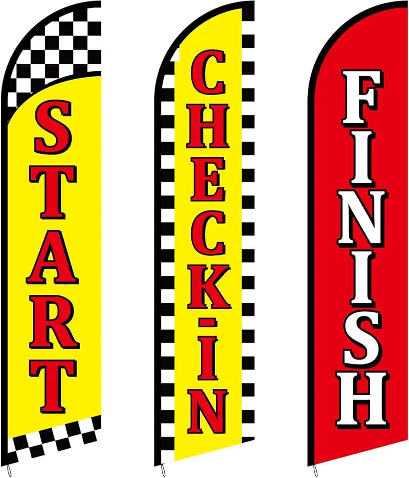 3 Pack Start Finish Check-in Feather Banners Red Yellow Swooper