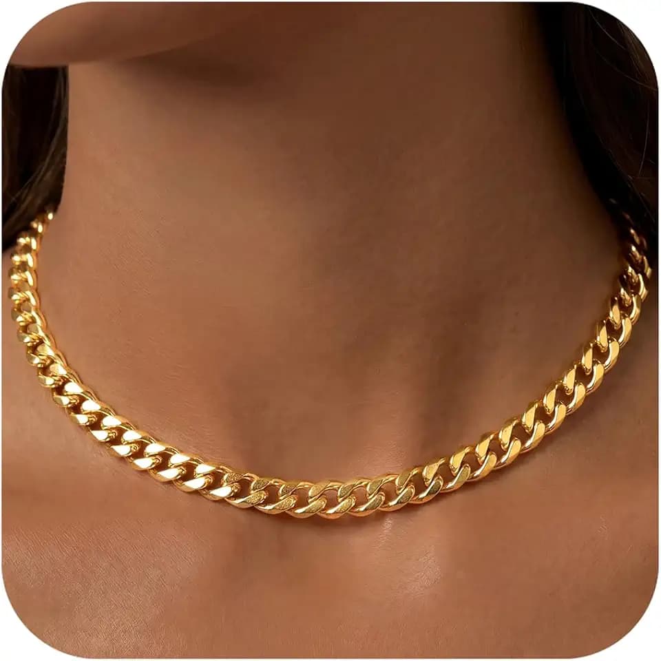 WomenGifts Cuban Link Chain Necklace for Women, Waterproof 14k Gold Silver Plated Chain Choker, Non Tarnish Stainless Steel Jewelry, 3.5/5/6/8/11mm,12.8/14/16/18 Inch Thin&Chunky&Thick