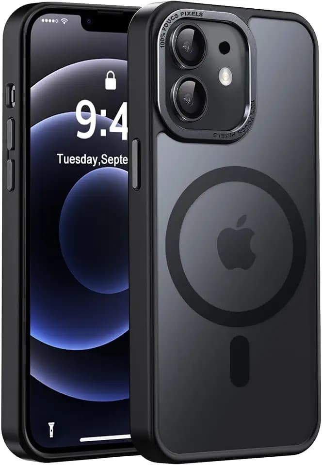 Newfuture Magnetic for iPhone 12/iPhone 12 Pro Case Matte Shockproof, Black