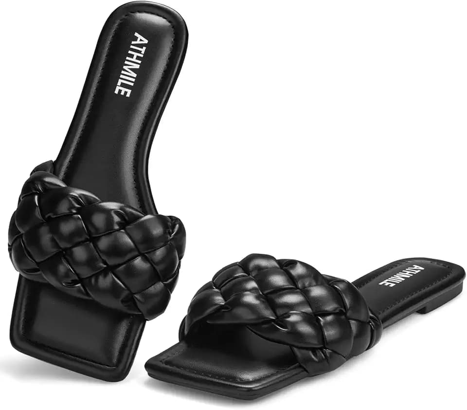 ATHMILE Braided Womens Sandals 2026 Square Open Toe Fashion Slide Sandals