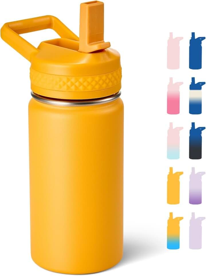 Fijinhom 12 oz Water Bottle Kids School, Insulated Water Bottle with Straw for School, 304 Stainless Steel Toddler Cup, for Boys Girls, Leakproof, BPA-Free,Orange