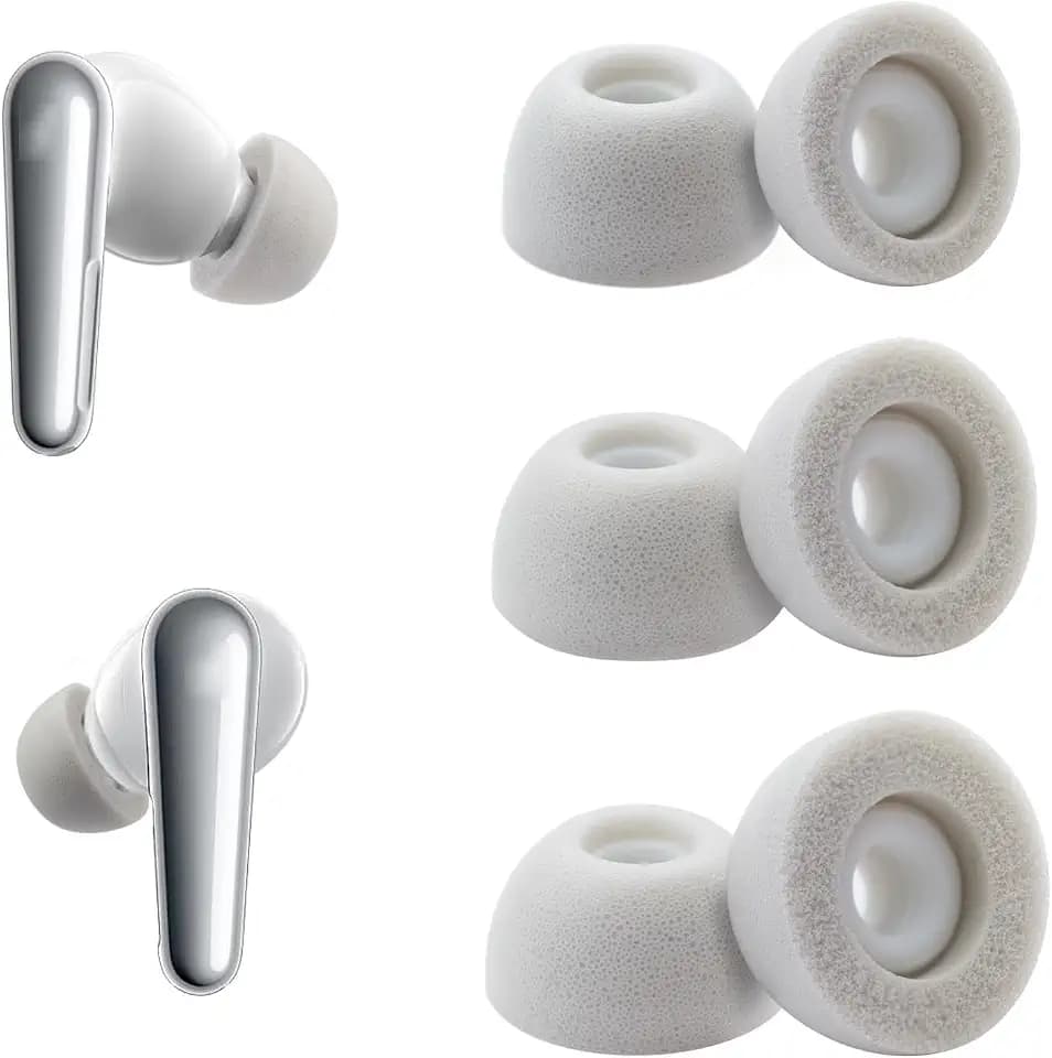 Klowcok Memory Foam Replacement Ear Tips for Soundcore by Anker Liberty 4 Pro/Liberty 5, Not for Liberty 4 NC Wireless Earbuds, Comfort Fit (3 Pairs, S/M/L, White/Gray)