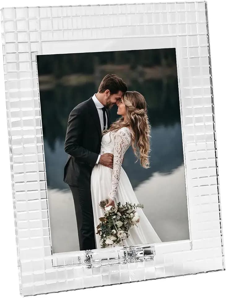 Crystal Wedding Frame 5x7Inch of Keepsake Photo Frames, Crystal Picture Frames with Embossed Design, Tabletop Display Decor Frame(Fit 5x7 Max Photos), Comes with Gift Box