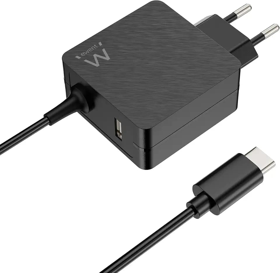 Ewent 45W USB C Netzteil PD Ladegerät Laptop Ladekabel Type C Adapter für MacBook,Lenovo,HP,Asus,Acer,Dell;Type C 45Watt PC Schnellladung Charger mit 1,5 Meter Kabel,zusätzliche USB-A-Buchse;Schwarz