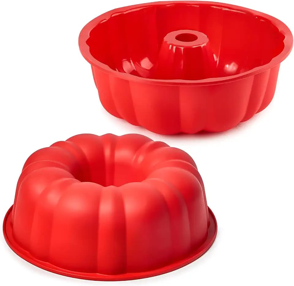 Puyeipt 10 Inch Silicone Fluted Tube Cake Pan, 2 Pack