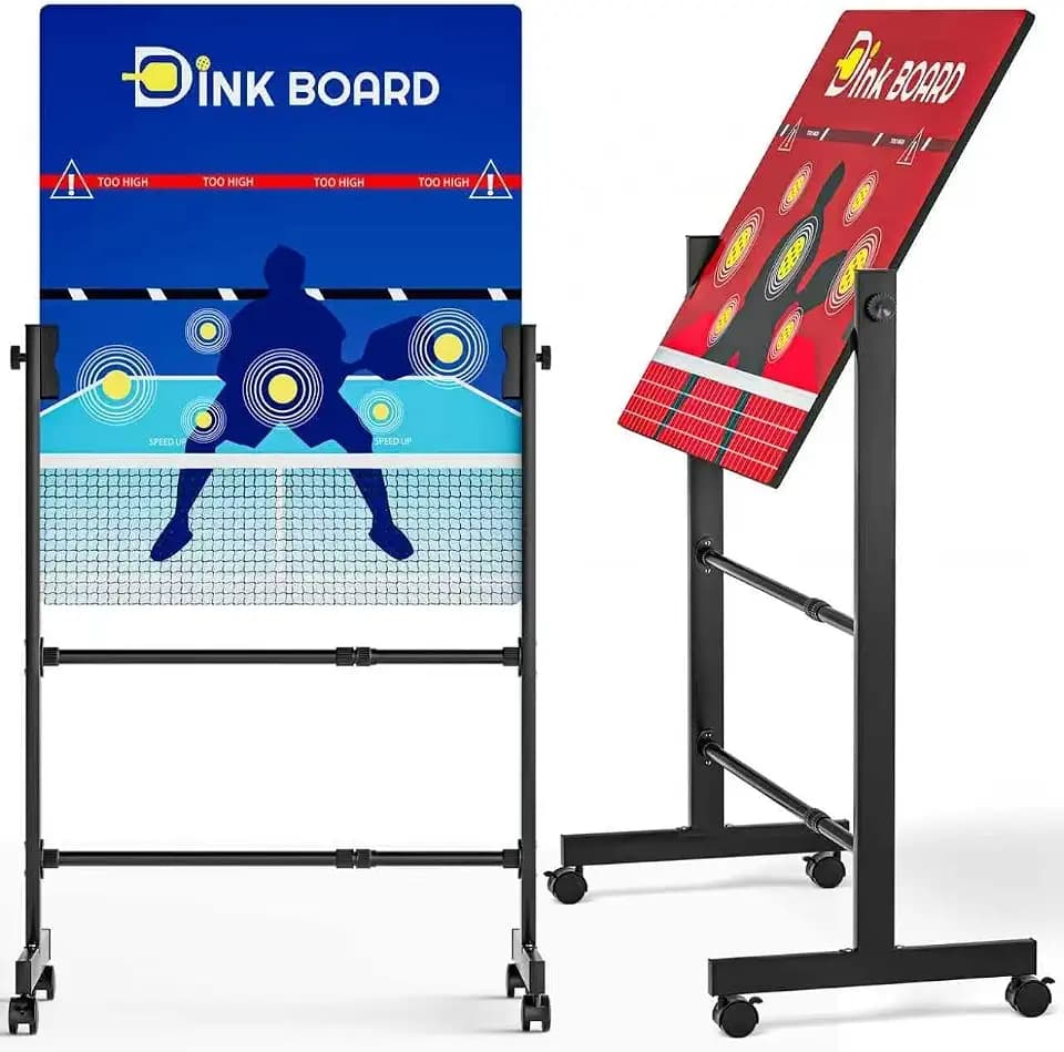 Pickleball Practice Board,Dual-Sided Rebounder Dink Board with Stand,Height-Adjustable Portable Pickleball Solo Training Tool,Volley & Baseline Pickleball wall Indoor/Outdoor Use