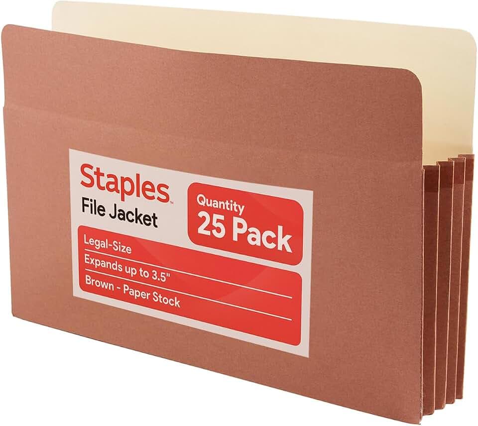 Staples Reinforced Expanding File Pockets, Legal, 3.5 In Expansion, 25/Pk