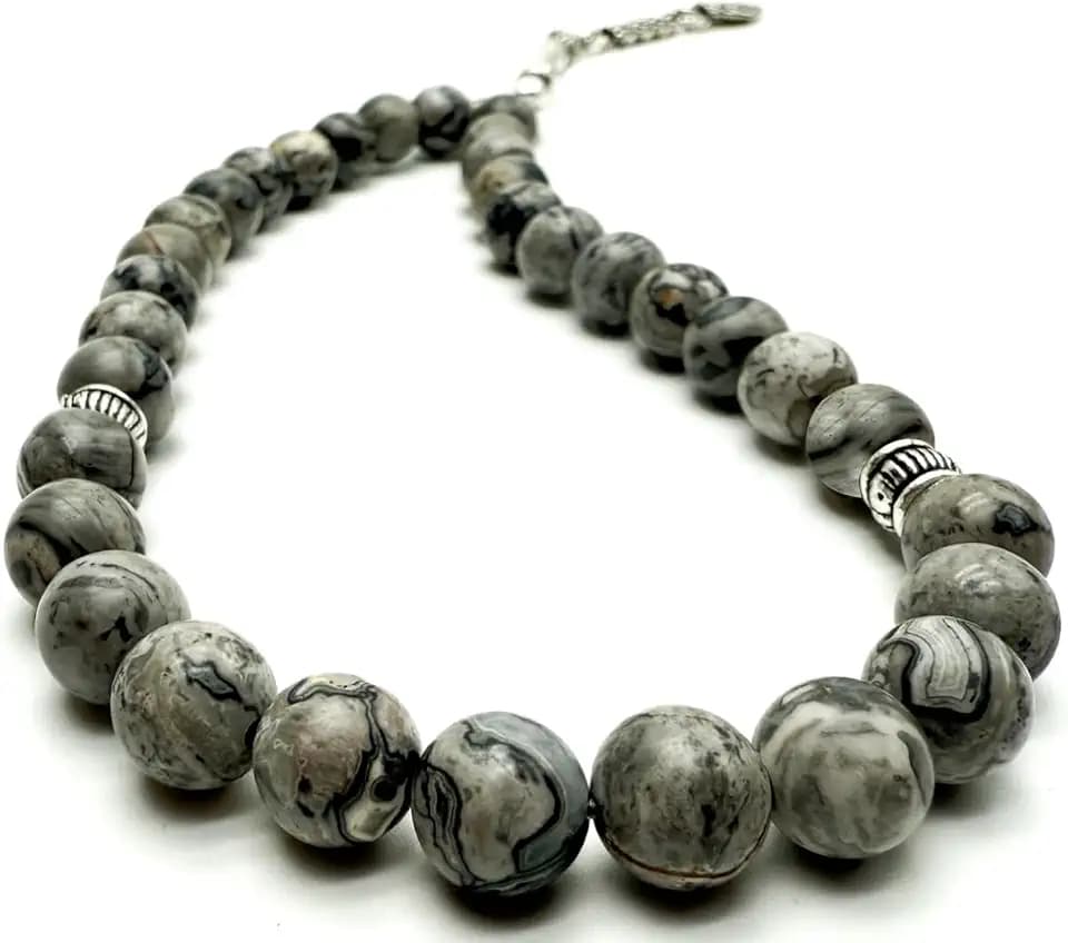 Elegant 8mm Jasper Map Agate Handmade Tasbih – Gemstone Muslim Prayer Beads, Metal Tassel with Special Case | Islamic Gifts for Dhikr, Namaz, Meditation