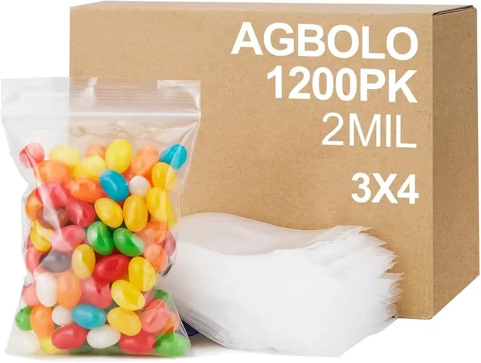 AGBOLO 1200Pcs Small Plastic Bag for Jewelry, 3x4'' Small Zip Bag Baggies Resealable, 2 Mil(2 Layer) Durable Small Zip Bag for Pill and Business - Clear