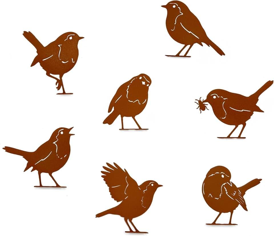 Decorative Metal Birds Yard Decorations Outdoor, 7 Pcs Metal Bird Sculptures Outdoor Garden, Bird Silhouettes Garden Art