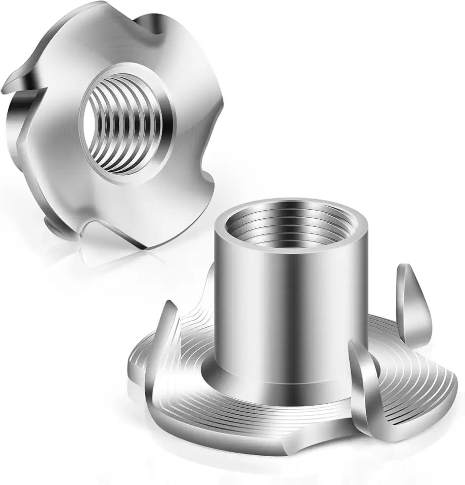M8 T-Nuts 304 Stainless Steel, 4-Pronged Tee Nut for Wood, Rock Climbing Holds, Furniture, 50 PCS