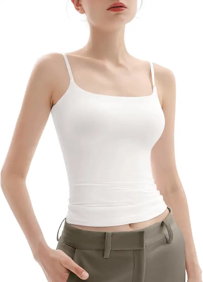 PUMIEY Women's Square Neck Tank Top Adjustable Spaghetti Straps Sleeveless Basic Tops Sharp Collection