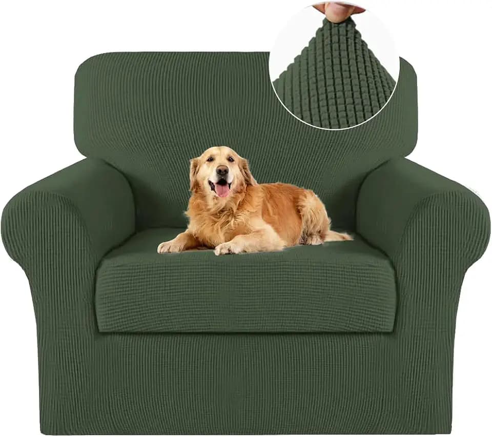 Turquoize 2 Piece Chair Covers Chair Slipcovers for Living Room Armchair Sofa Covers Chair Couch Cover with Arms Washable Furniture Protector for Chairs Feature Thick Fabric (Chair, Bronze Green)